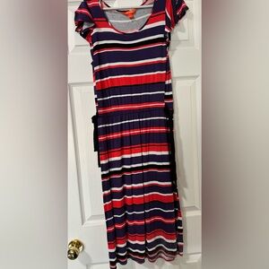 Cute stripped, just below the knee dress!